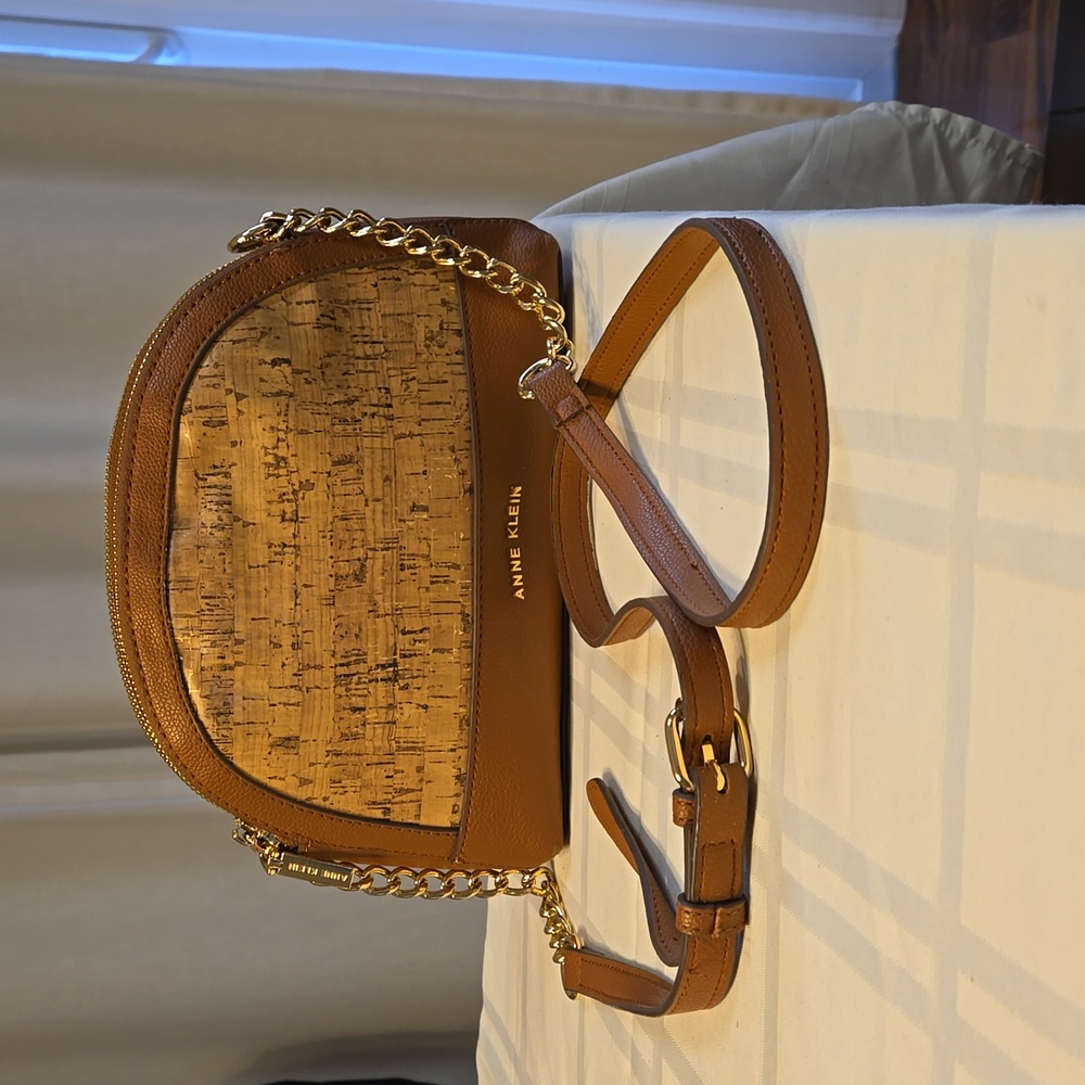 Anne Klein Finn triple compartment cork crossbody, Carmel